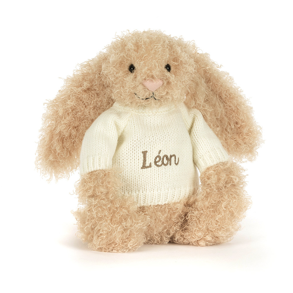 Bashful Luxe Bunny Curly with Personalized Cream Jumper