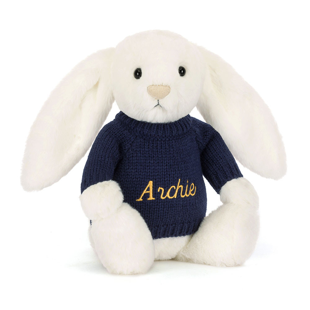 Bashful Luxe Bunny Luna with Personalized Navy Jumper