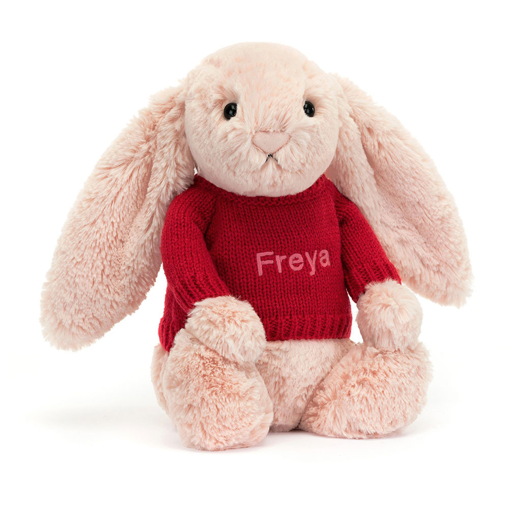 Bashful Blush Bunny with Personalized Red Jumper
